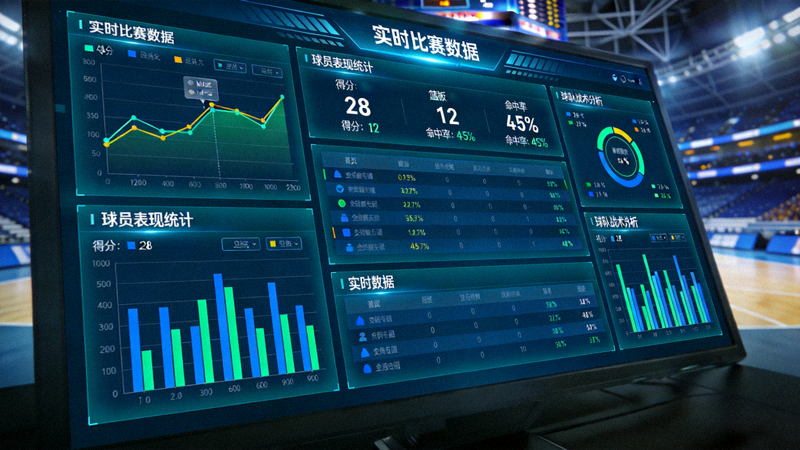 体育数据分析屏幕上展示统计图表与比赛指标的画面